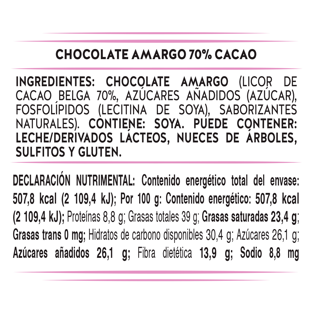 TABLILLA AMARGO 70% 16/100 GRS