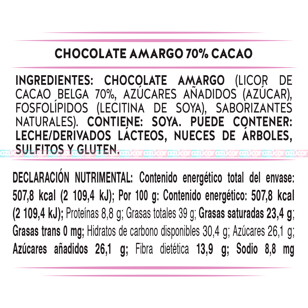 TABLILLA AMARGO 70% 16/100 GRS