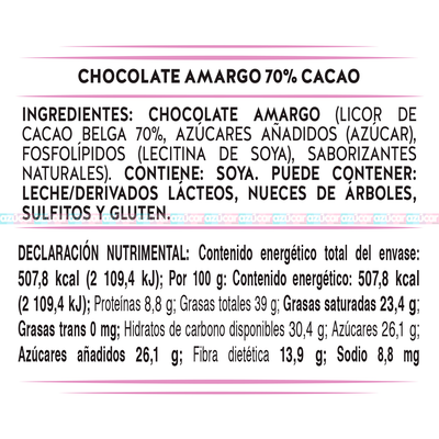 TABLILLA AMARGO 70% 16/100 GRS