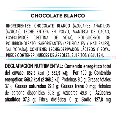 TABLILLA CHOC BLANCO 12/150g