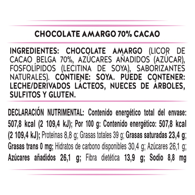 TABLILLA AMARGO 70% 16/100 GRS
